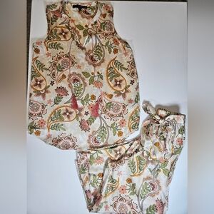 Harve Benard Pajama Set Womens Small Paisley Floral Tank Top Wide Leg Pants Boho